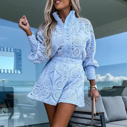 BRANA Damen Zweiteiliges Set – Hochwertige Baumwollmischung mit Besticktem Oberteil und Shorts 0