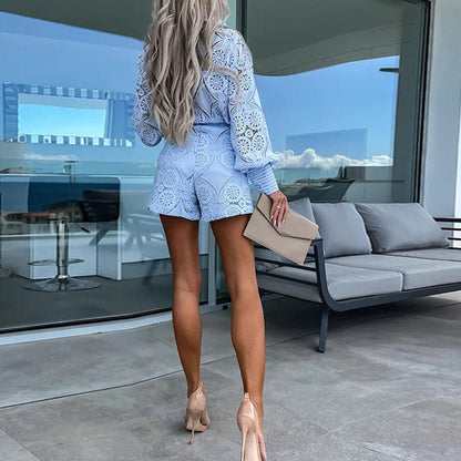BRANA Damen Zweiteiliges Set – Hochwertige Baumwollmischung mit Besticktem Oberteil und Shorts 1