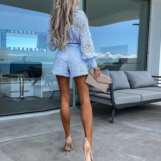 BRANA Damen Zweiteiliges Set – Hochwertige Baumwollmischung mit Besticktem Oberteil und Shorts 1