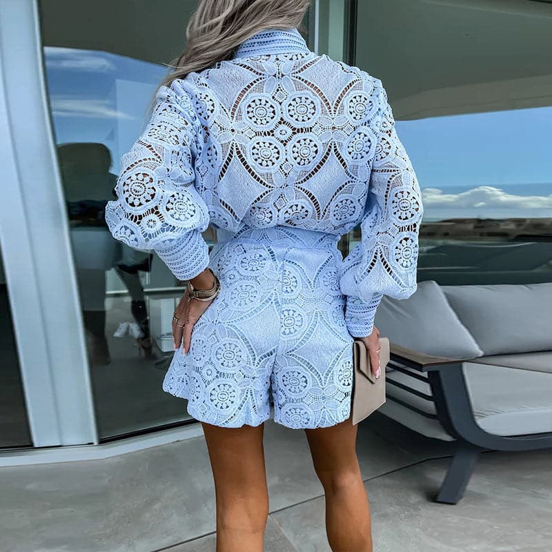 BRANA Damen Zweiteiliges Set – Hochwertige Baumwollmischung mit Besticktem Oberteil und Shorts 2