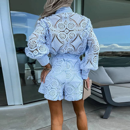 BRANA Damen Zweiteiliges Set – Hochwertige Baumwollmischung mit Besticktem Oberteil und Shorts 2