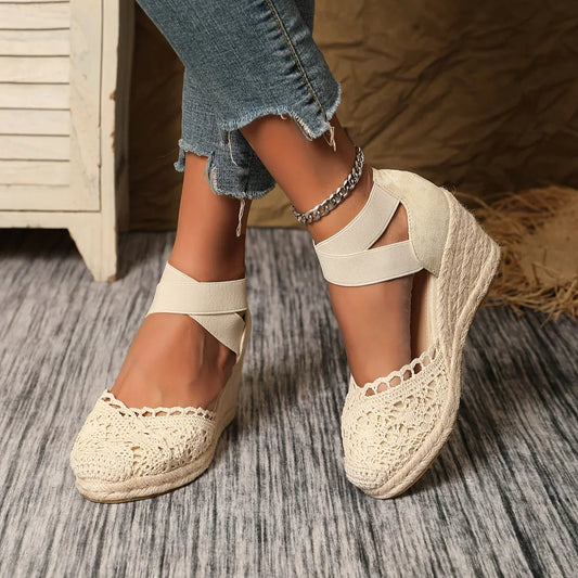 BRIGID Espadrille Wedge Sandalen für Damen – Gehäkeltes Obermaterial, Komfortabel 0