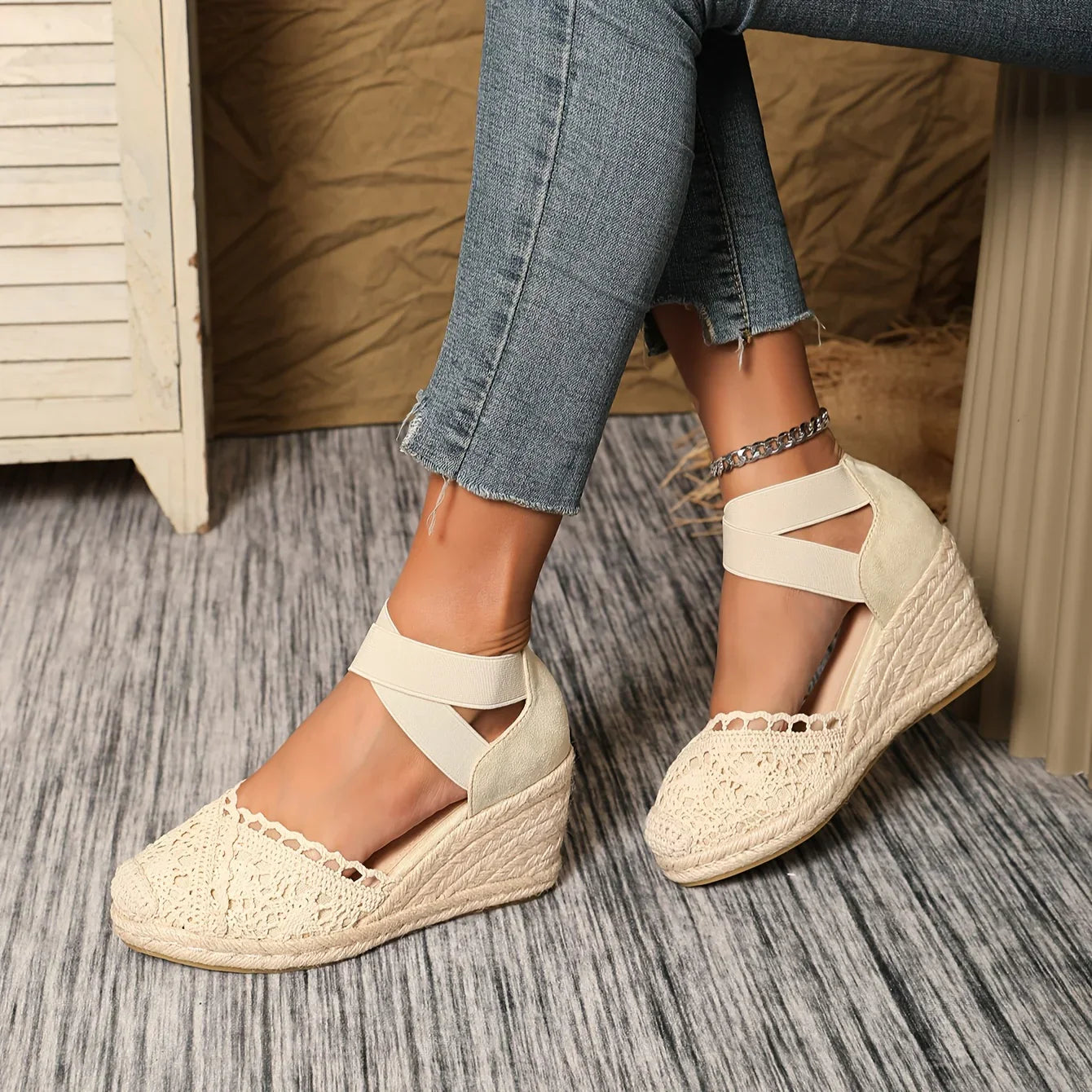 BRIGID Espadrille Wedge Sandalen für Damen – Gehäkeltes Obermaterial, Komfortabel 2