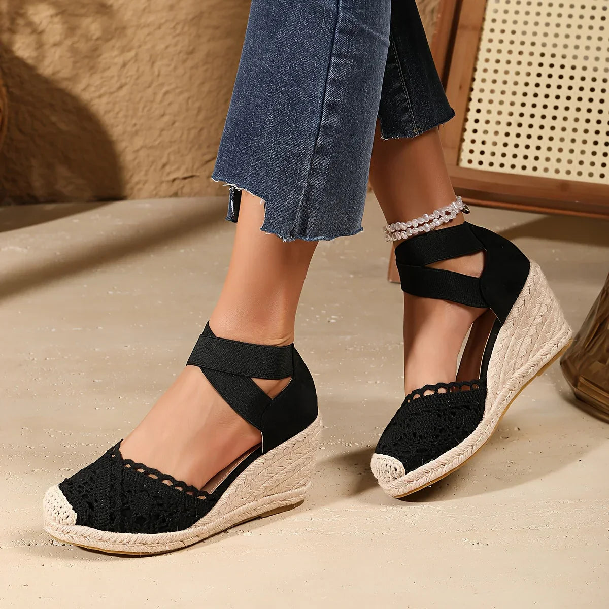 BRIGID Espadrille Wedge Sandalen für Damen – Gehäkeltes Obermaterial, Komfortabel 4