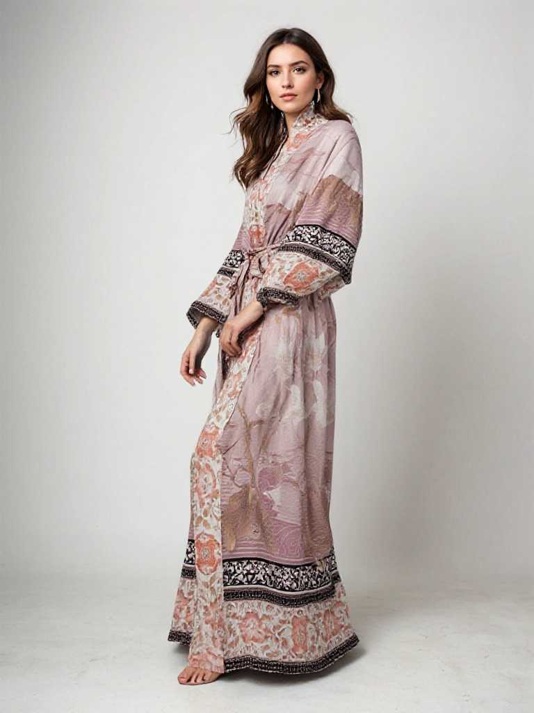 Barbara | Lange Damen Kimono mit Blumenprint 0