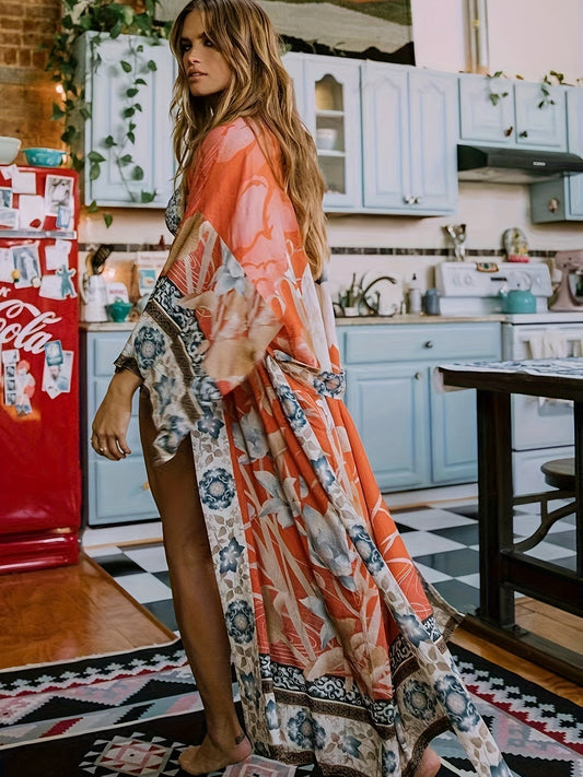 Barbara | Lange Damen Kimono mit Blumenprint 1