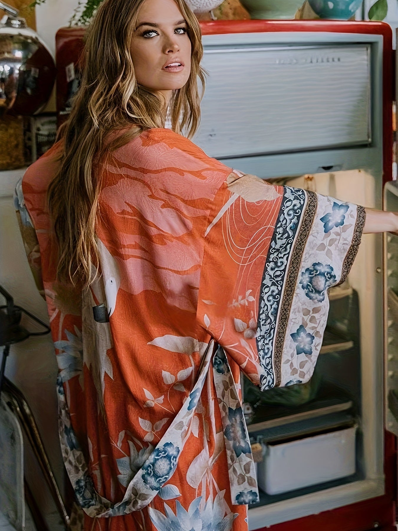 Barbara | Lange Damen Kimono mit Blumenprint 2