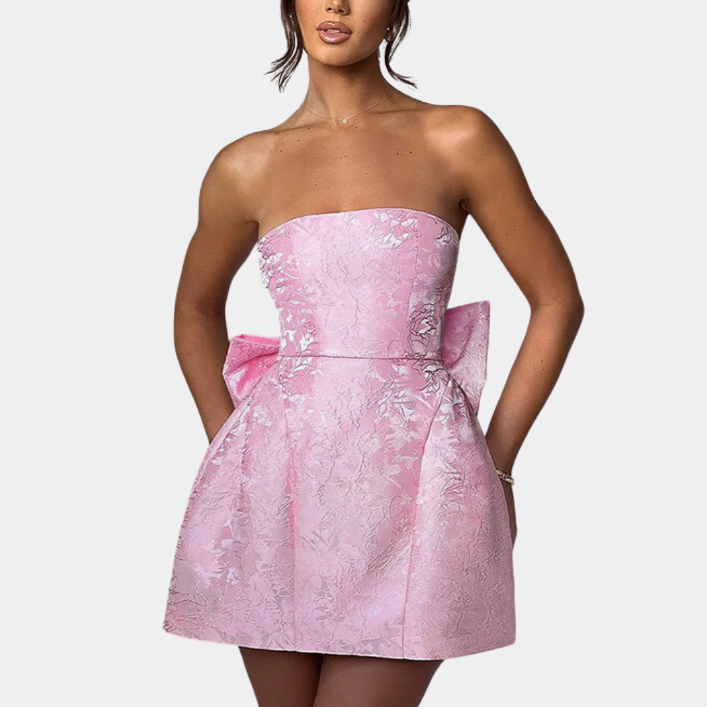 Livia | Trägerloses Gesticktes Frauenkleid In Zartem Rosa 5