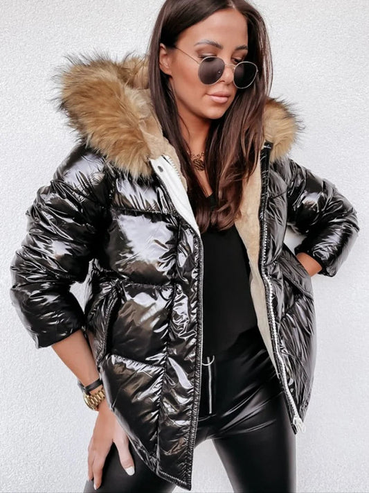 Celeste Damen Metallic Puffer Winterjacke – Hochwertige Isolierung, Glamourös 1