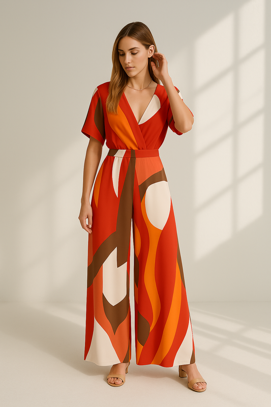 Celina | Eleganter Damen Jumpsuit mit V-Ausschnitt und Flügelhülle-2