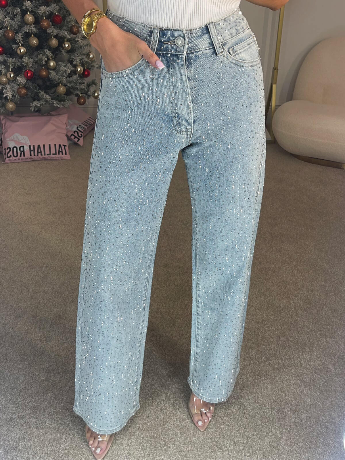 DUNJA Glamour Jeans Damen – Hochwertiger Denim mit Glitzerdetails, Weit und Bequem 0