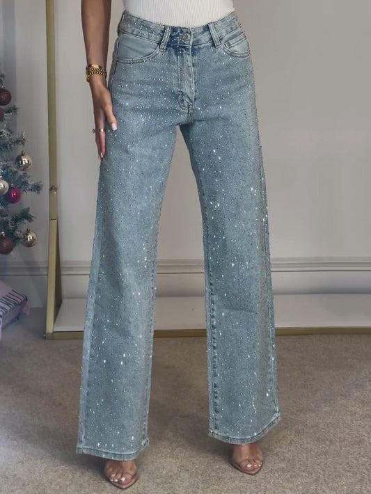 DUNJA Glamour Jeans Damen – Hochwertiger Denim mit Glitzerdetails, Weit und Bequem 1