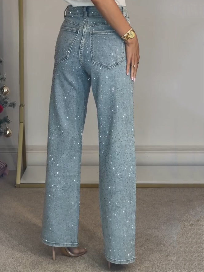 DUNJA Glamour Jeans Damen – Hochwertiger Denim mit Glitzerdetails, Weit und Bequem 2
