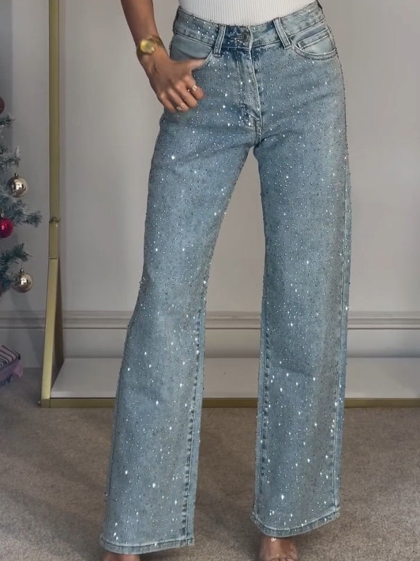 DUNJA Glamour Jeans Damen – Hochwertiger Denim mit Glitzerdetails, Weit und Bequem 3