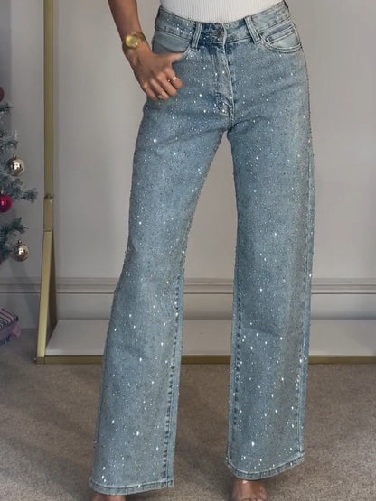 DUNJA Glamour Jeans Damen – Hochwertiger Denim mit Glitzerdetails, Weit und Bequem 3