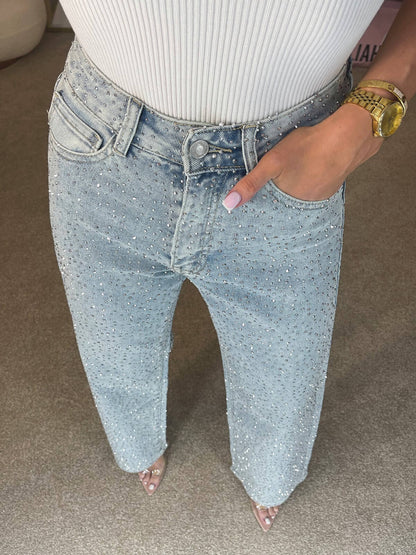 DUNJA Glamour Jeans Damen – Hochwertiger Denim mit Glitzerdetails, Weit und Bequem 4