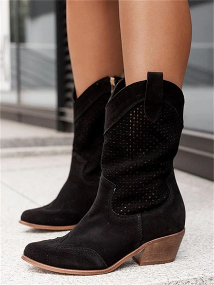 Damen Cowboy-Stiefel – Atmungsaktives Design, Weiß, Blockabsatz 3