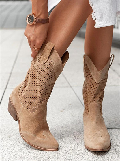 Damen Cowboy-Stiefel – Atmungsaktives Design, Weiß, Blockabsatz 5