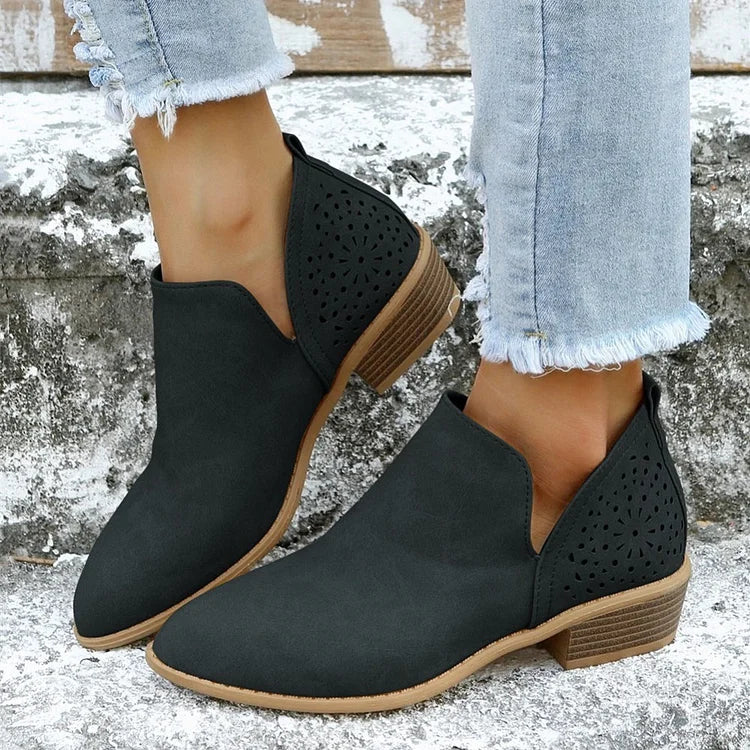 Damen Leder Schuhe mit Niedrigem Absatz – Hochwertiges Leder, Elegant 0
