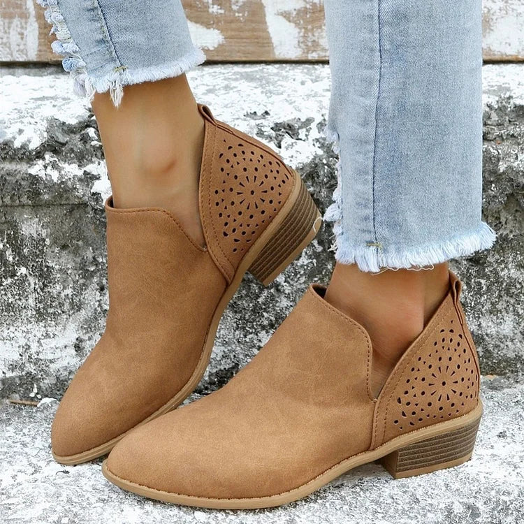 Damen Leder Schuhe mit Niedrigem Absatz – Hochwertiges Leder, Elegant 3
