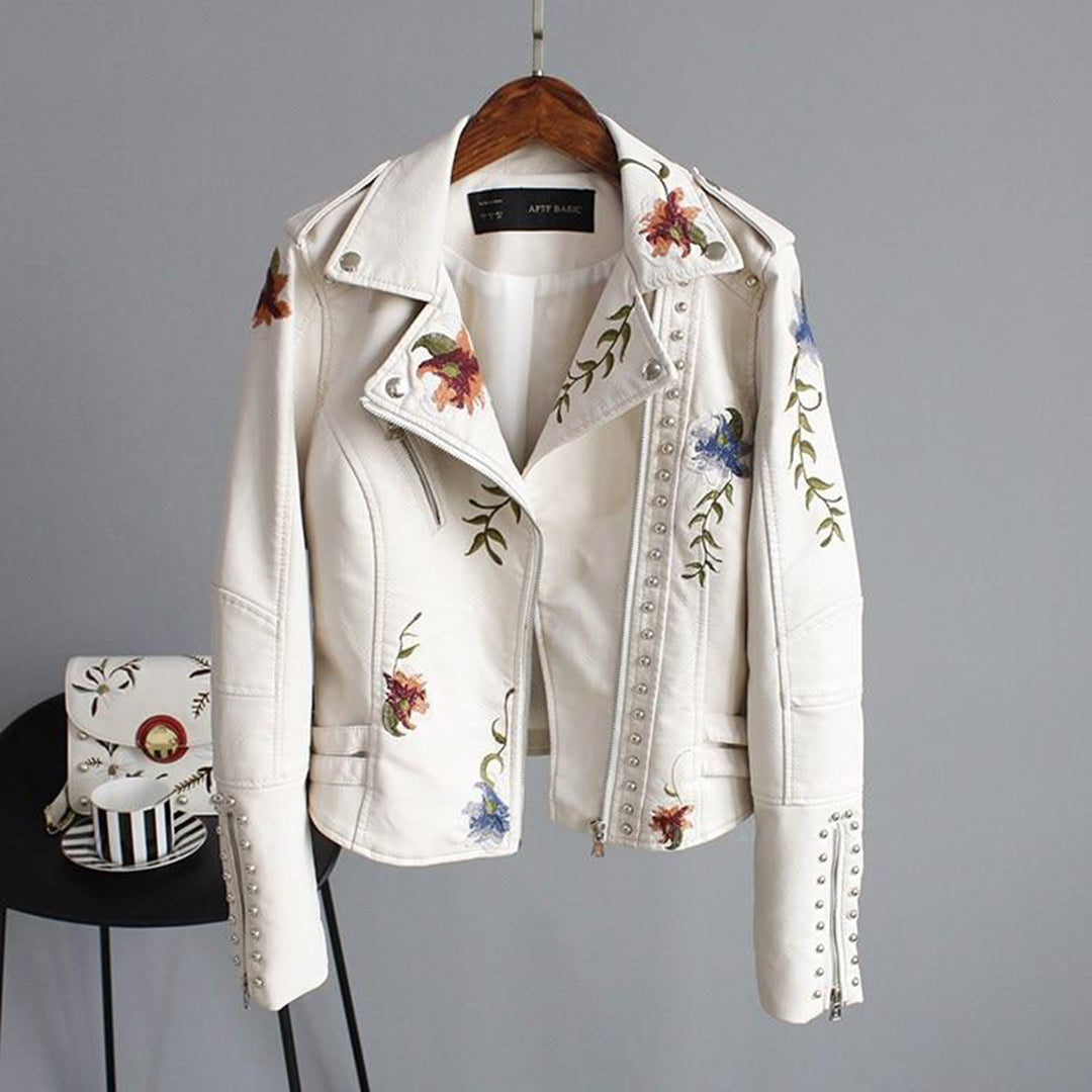 Damen Lederjacke - Elegantes Design mit Blumenmuster 0