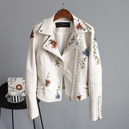 Damen Lederjacke - Elegantes Design mit Blumenmuster 0
