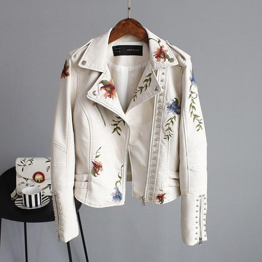 Damen Lederjacke - Elegantes Design mit Blumenmuster 0