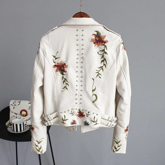 Damen Lederjacke - Elegantes Design mit Blumenmuster 1