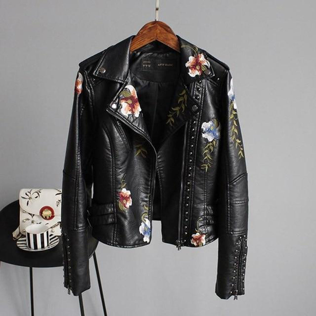 Damen Lederjacke - Elegantes Design mit Blumenmuster 2