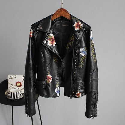 Damen Lederjacke - Elegantes Design mit Blumenmuster 2