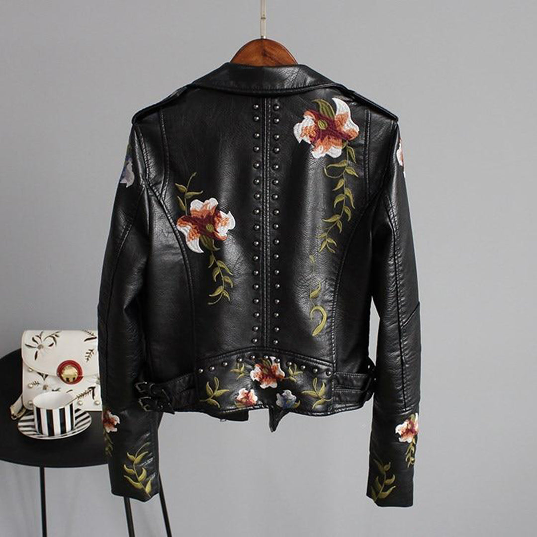 Damen Lederjacke - Elegantes Design mit Blumenmuster 3