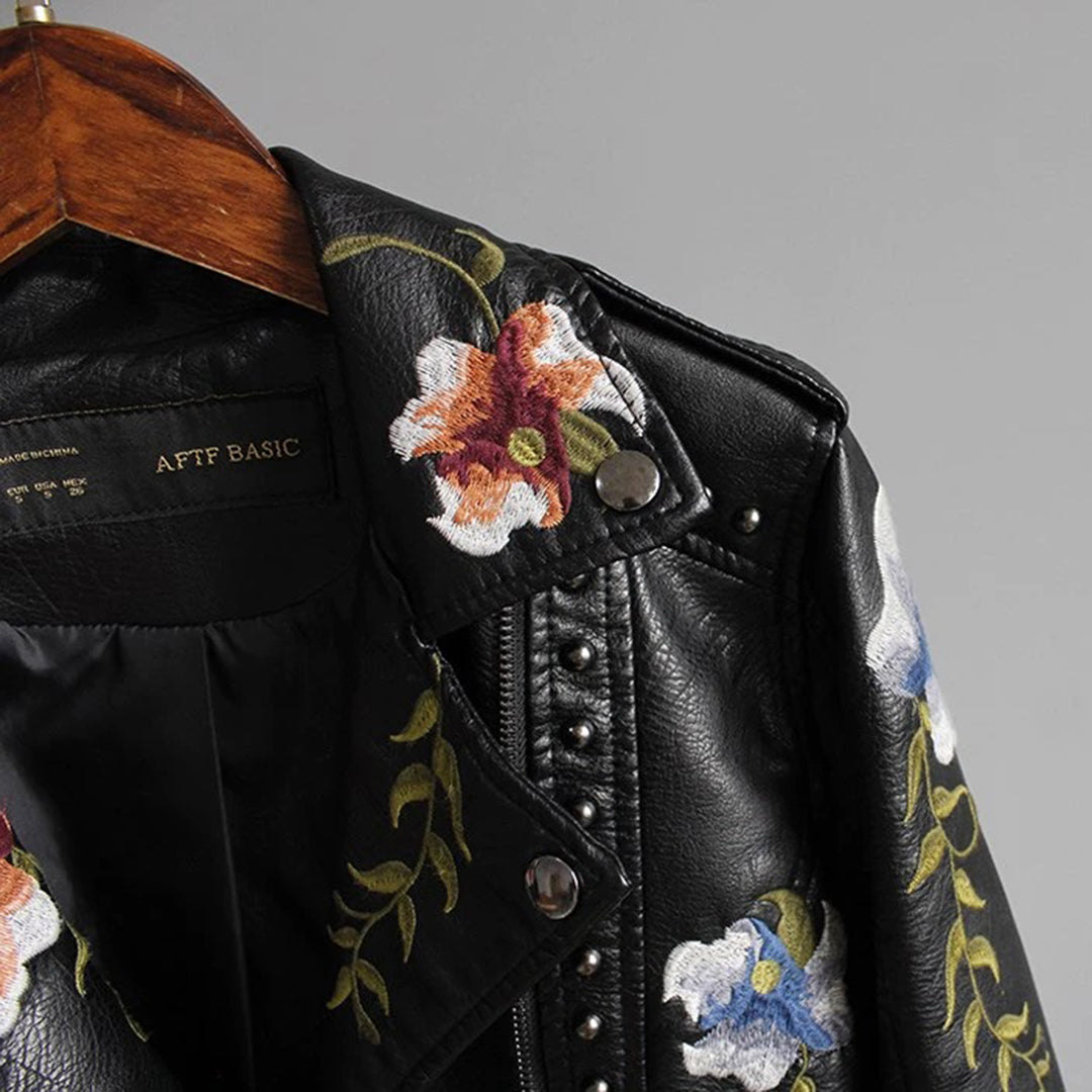 Damen Lederjacke - Elegantes Design mit Blumenmuster 4