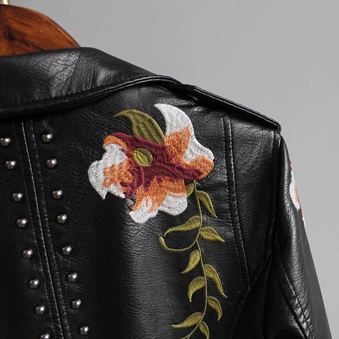 Damen Lederjacke - Elegantes Design mit Blumenmuster 5