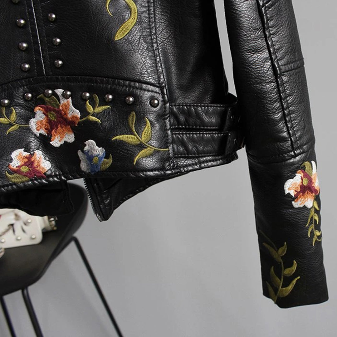 Damen Lederjacke - Elegantes Design mit Blumenmuster 6