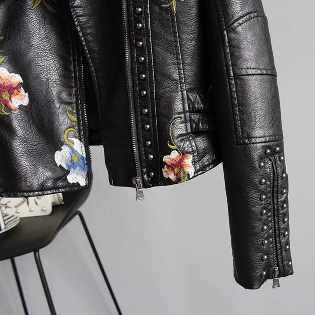 Damen Lederjacke - Elegantes Design mit Blumenmuster 7