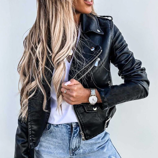 Damen Leren Herbstjacke – PU-Leder, Stilvoll mit Gürtel 1