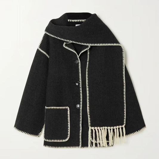 Damen Mélange Wollschal Jacke – Hochwertige Wollmischung, Eleganter Stil 0
