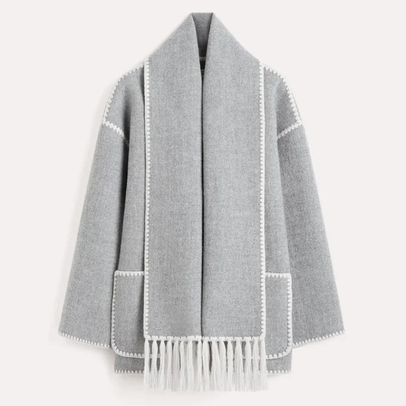 Damen Mélange Wollschal Jacke – Hochwertige Wollmischung, Eleganter Stil 2