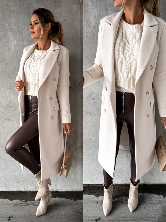 Damen Midi Trenchcoat – Luxuriöser Strickstoff, Elegante Silhouette 0