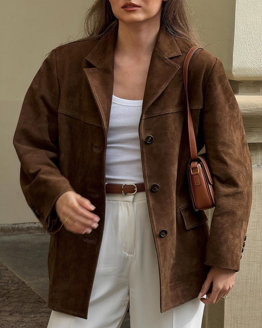 Damen Oversized Blazer – Imitation Suède, Luxuriöse Textur 1
