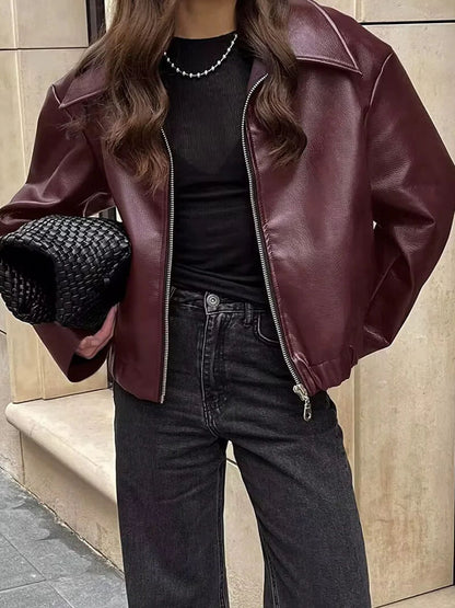 Damen Oversized Lederjacke – Burgundy, Stilvoll und Bequem 1