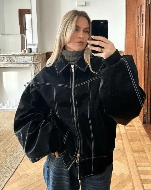 Damen Oversized Leren Jack – Premium Kunstleder, Trendy und Bequem 3