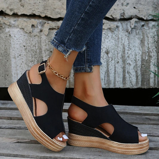Damen Sandalen | Elegante Wedgesandalen mit Peep-Toe und Knöchelriemen für den Sommer 2025 1