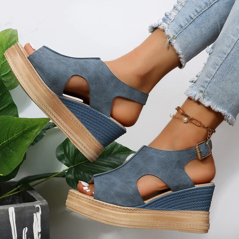 Damen Sandalen | Elegante Wedgesandalen mit Peep-Toe und Knöchelriemen für den Sommer 2025 2
