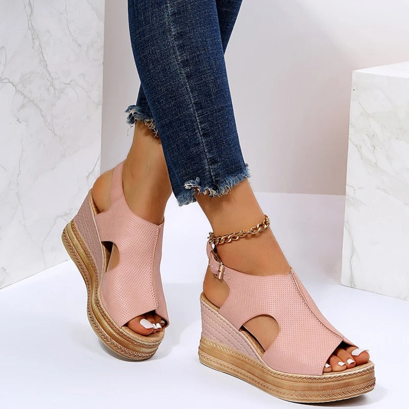 Damen Sandalen | Elegante Wedgesandalen mit Peep-Toe und Knöchelriemen für den Sommer 2025 3