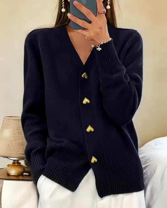 Damen Strickjacke mit Herzknöpfen – Weich und Romantisch 0