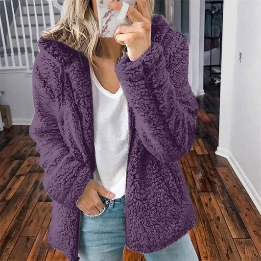 Damen Teddyjacke – Ultraweiches Plüschmaterial, Kapuze 1