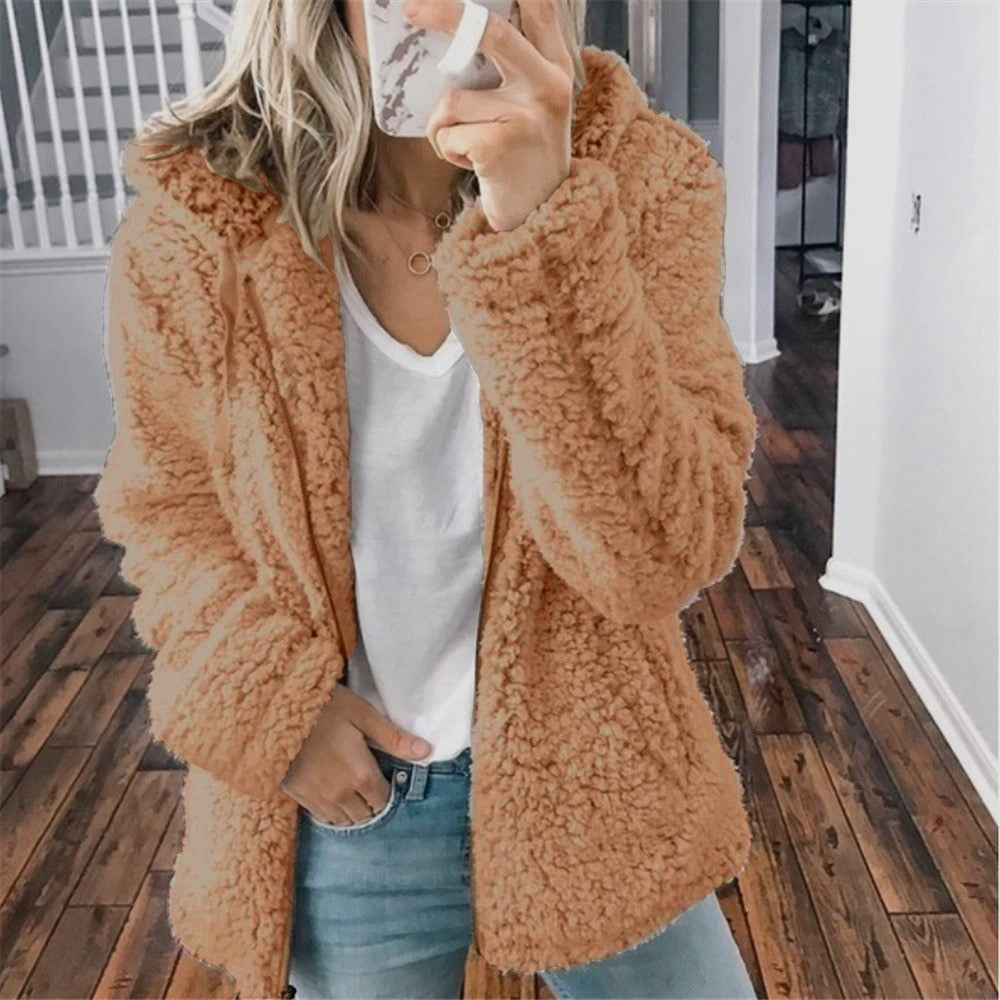 Damen Teddyjacke – Ultraweiches Plüschmaterial, Kapuze 5