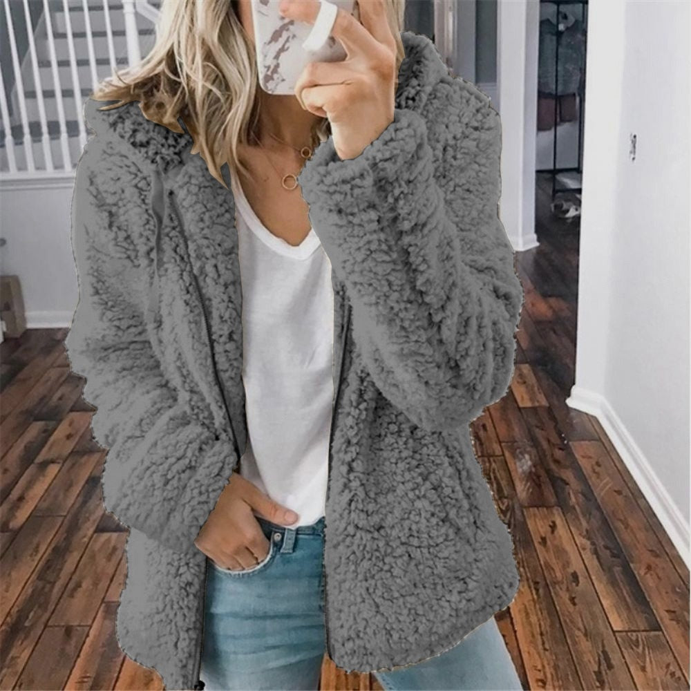 Damen Teddyjacke – Ultraweiches Plüschmaterial, Kapuze 7