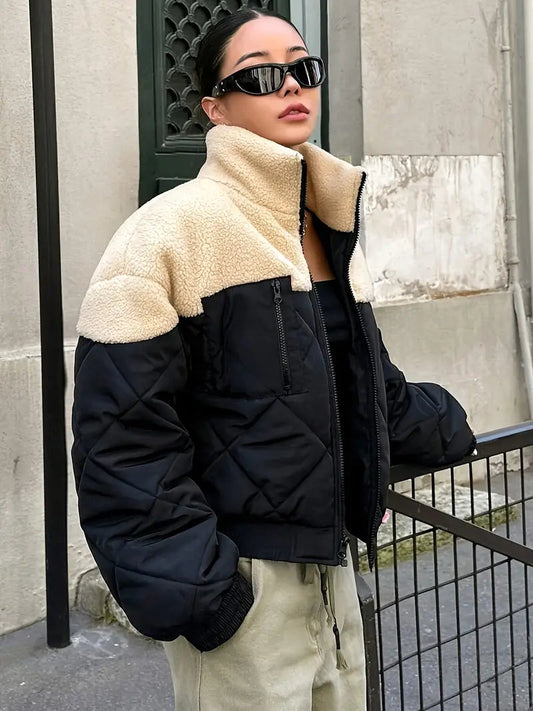 Damen Thermojacke - Zweifarbiger Stil, Warm und Modern 0